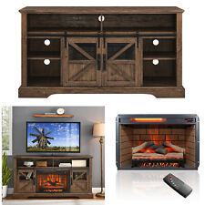 Brown 60 inch TV Stand Table With Electric Fireplace, Remote Control Living Room