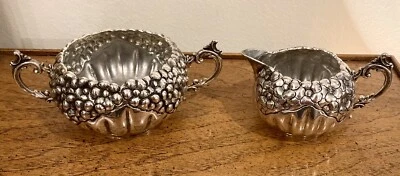 Vtg Derby Silver Co. Repousse quadruple plate Creamer & Double Handle Sugar Bowl - Image 1 of 4