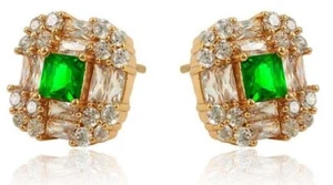 EARRINGS BEAUTIFUL TRIPLE GOLD PLALTED Y/G GREEN AND SHINY WHITE ZIRCONS - Imagen 1 de 5