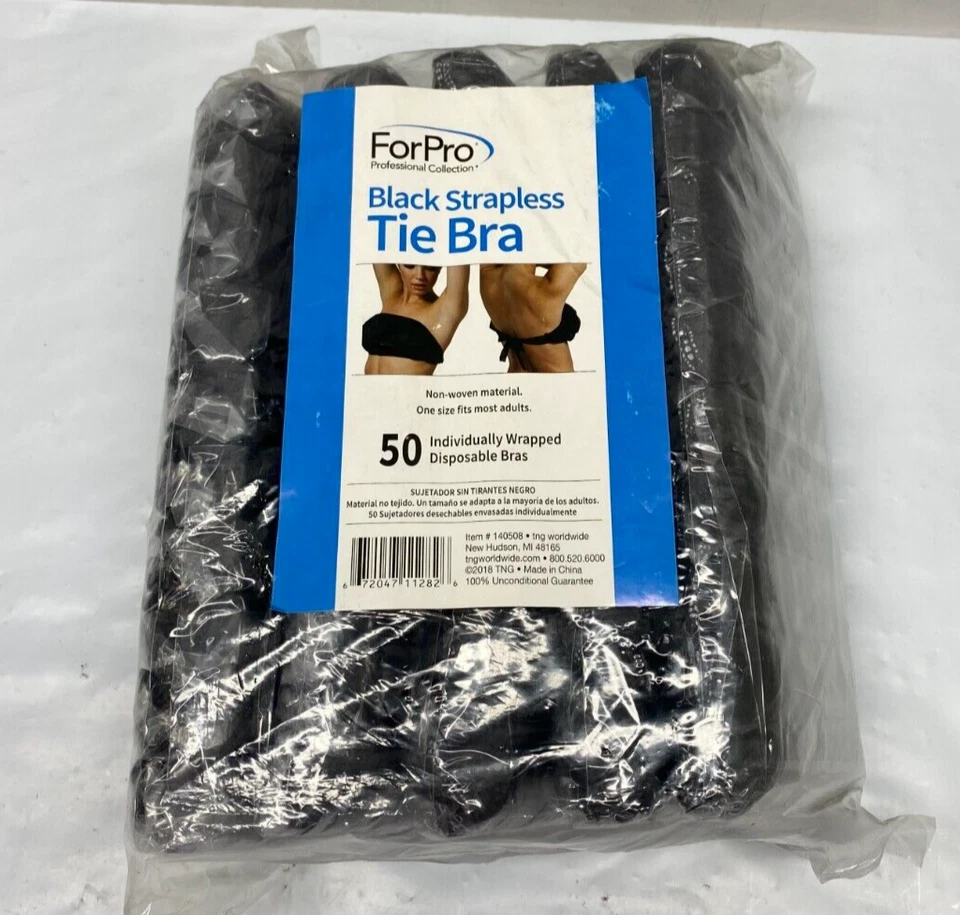 Sujetador desechable ForPro negro sin tirantes - Paquete de 50 Foto 1 de 3