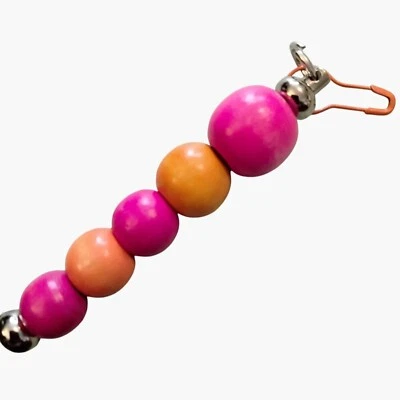 Beaded Bag Charm Zipper Pull Key Fob Pink Orange Wooden Beads Metal Clip - Image 1 of 4