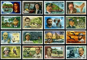 1977/78 Isla de Navidad Famosos Visitantes Juego Completo de 16 Estampillada sin montar o nunca montada, limpia y fresca - Imagen 1 de 1