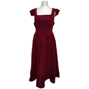 Burgundy Red Retro Pinafore Knit Ruffle Dress SZ S-M - Picture 1 of 5