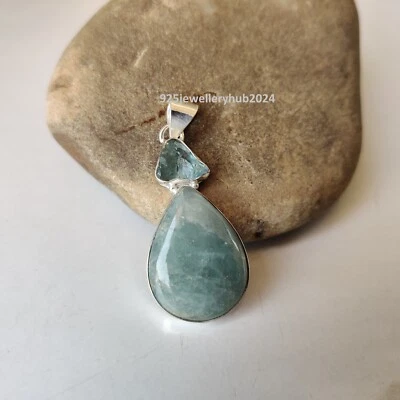 Aquamarine &Row Aquamarine Gemstone Pendant 925 Sterling Silver Statement PG5903 - Image 1 of 4