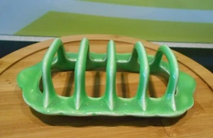 Vintage Art Deco Green Pottery Large 4 Slice "Plain Jane" Toast Rack - Picture 1 of 6