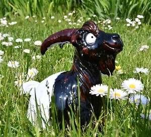 Keramik Gartenkugel Deko Statue Tier Ziege H18cm Handarbeit © Midene - Bild 1 von 16