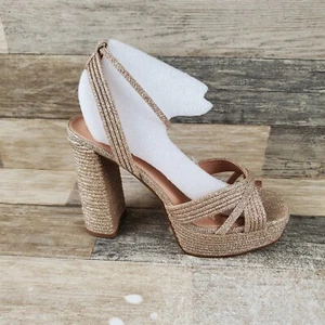 Steve Madden Laurel Womens Dress Sandal Sz 9 M Gold Glitter Ankle Strap Platform - Picture 1 of 10