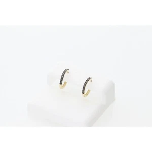 Real 10 Karat Gold & 0.10 CTW Black Diamond Hoop Earring - Picture 1 of 4