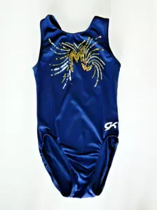 GK Elite Girl's Navy with Gold Silver Sequin Leotard sz CM - Picture 1 of 4