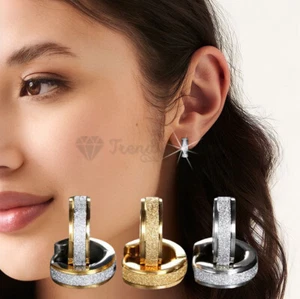 Men Women Round Surgical Steel Shiny CZ Huggie Hoop Earrings Piercing Jewellery - Picture 1 of 44