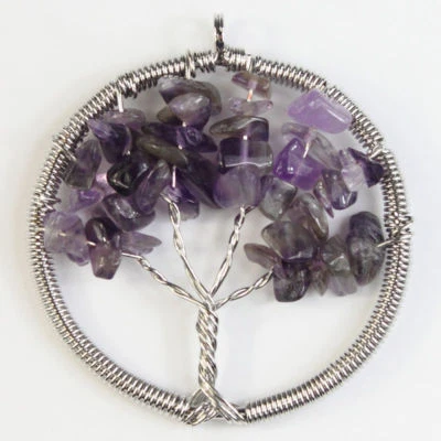 Colgantes curativos de árbol de la vida con cuentas de chakra de chakra de chakra de piedras preciosas de cristal natural Foto 1 de 4