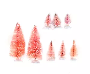 Set/8 3-6" Sparkling Pink Bottle Brush Tree Retro Vntg Christmas Village D�cor - Picture 1 of 1