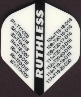 RUTHLESS White '01 Outchart Dart Flights: 3 per set