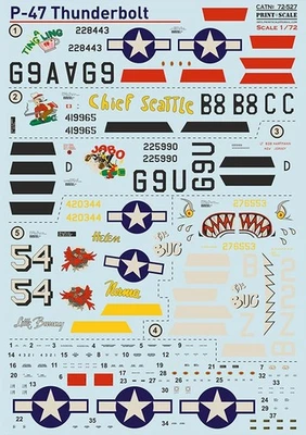 1/72 P-47 Thunderbolt WWII Fighter Decals – Print Scale 72-527 - Image 1 of 3