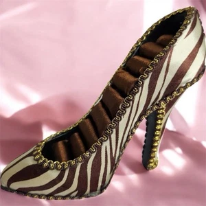 Zebra Print High Heel Ring Holder Display Stand Brown Gold Trim Boutique Decor - Picture 1 of 9
