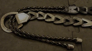 Vtg Women's Sm Black Leather Chainlink Rope Wrap Belt W/ Silver Deco Buckle - Picture 1 of 9