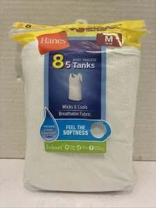 Neu im Paket * Hanes 8 weiße taglose Jungen-Tanks in Größe M/Medium (10-12) - Bild 1 von 2