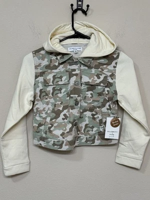 Chaqueta con Capucha Celebrity Rosa Niñas Tostado y Verde Camuflada Manga Larga Con Botones M Foto 1 de 4