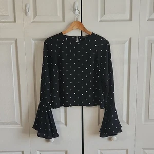 Forever 21 Contemporary Womens Black White Polka-Dot Blouse Size Med Bell Sleeve - Picture 1 of 7