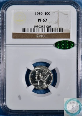 1939 Mercury Dime NGC PF 67 w/CAC - Vintage Blinding White Brilliance - Image 1 of 4