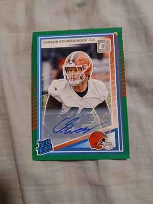 2025 Donruss Carson Schwesinger Green Rated Rookie Auto Rookie Card #392 Browns - Image 1 of 2