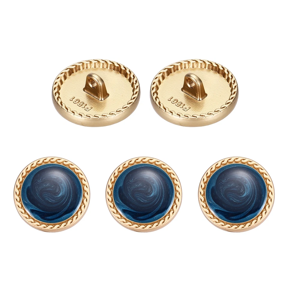 Botón de Costura Metal Vintage Dorado 20mm Redondo Metal, Paquete de 5 Azul Oscuro Foto 1 de 4