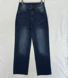 Women’s High Waisted Mom Jeans Size 4 Fashion Jeans Dark Wash Raw Edge - Picture 1 of 16