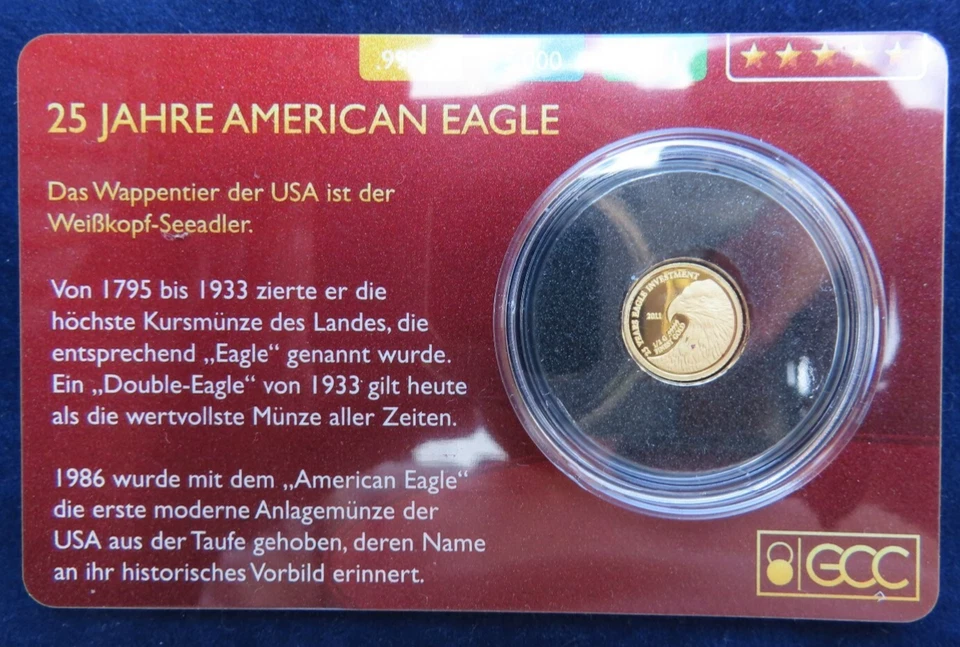 2011 Samoa $1 Ouro Puro .99999 Moeda 35 Anos de Prova de Águia Americana ULTRA RARA - Imagem 1 de 2