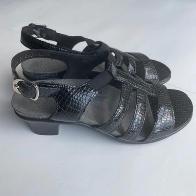 SAS Alegro Heeled Sandal 6.5 M Black Croc Leather Ankle Strap Comfort Shoes NEW - Image 1 of 4