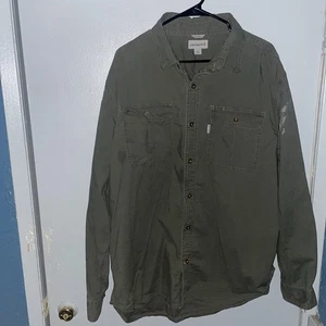 Camisa Carhartt Calce Relajado Manga Larga Verde Militar Pintura Envejecida Mancha con - Imagen 1 de 13
