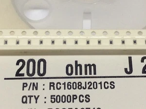 100 Stück SMD-Dickfilmwiderstand 200Ω ±5% 0,1W, 0603 RC1608J201CS (M5525) - Picture 1 of 5