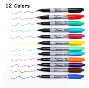 12 Colors Fine Point Permanent Markers, Durable & Long-Lasting for Office - NEW - Picture 1 of 5