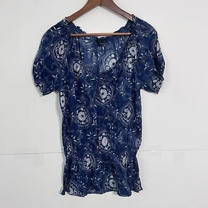 Vintage Gant Womens Boho Tunic Top Size 8 Navy Blue Floral Printed Lightweight - Picture 1 of 9