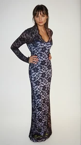BLACK FLORAL LACE DRESS JOHN ZACK SCOLLOP NECK - Picture 1 of 1