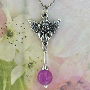 Angel Necklace with Fuchsia Jade