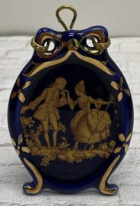 LIMOGES FRANKREICH MINIATUR KOBALTBLAU & GOLD UMWERBENDES PAAR EIGENSTÄNDIGE PLAKETTE ~ 3" - Bild 1 von 12