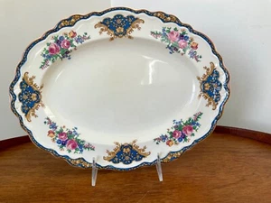 Vtg Old Hall Ivory Ware Blue Rim Serving Platter Oval ~ DANUBE England 12 1/4” - Picture 1 of 8