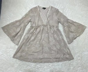 Mini Vestido Lentejuelas Corazones Juniors Talla L Beige Floral Manga Campana Corte Imperio  - Imagen 1 de 10