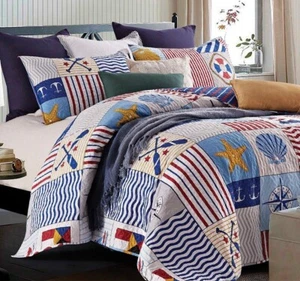 Anchors Away - Lightweight Quilt Set with Pillow Shams Full or Queen - Picture 1 of 2