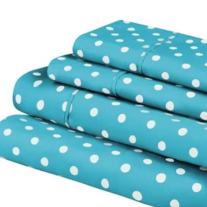 600 Thread Count Cotton Blend Polka Dot Wrinkle Free Flat Fitted Bed Sheet Set - Picture 1 of 42