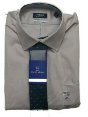Conjunto de corbata camisa de vestir beige Chaps Ultimate + PS para hombre talla 16 1/2 brazo 36/37 nueva  Foto 1 de 4