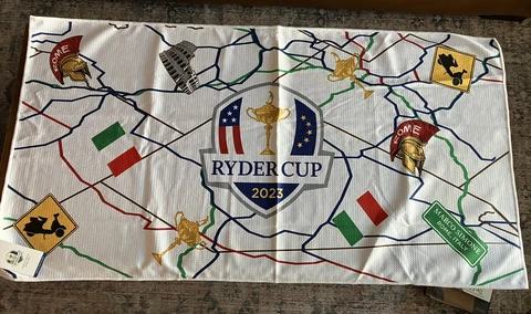 2023 Ryder Cup Aqua-Lock Caddy Towel - ALL ROADS LEAD TO ROME Design - New w Tag Cover