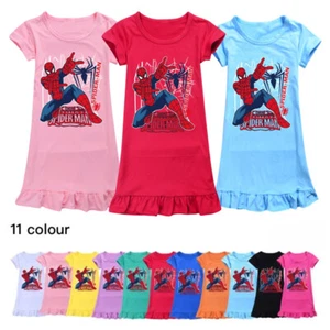 Girls Spiderman Sleepwear Dress Kids Pyjamas Night Skirt Nightie Dress PJS 2-9Y - Picture 1 of 29