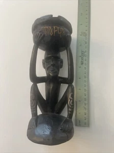 Vintage Hand Carved Hard Wood African Tribal Wood Figurine Man 7” Ashtray. - Picture 1 of 3