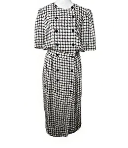VTG Adrianna Papell Silk Dress Women’s Sz 6 8 S M Black White Houndstooth READ - Picture 1 of 20
