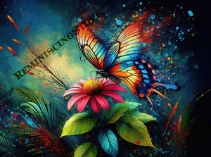 Wild Butterfly with Nature picture art Colorful splashes of paint  #2 Reprint - Picture 1 of 1