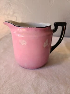 Vintage Bavaria Porcelain Creamer Pink/White Exterior, White Interior, Black Rim - Picture 1 of 9