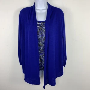 Elementz Womens Sweater Top Combo sz M Blue Long Sleeve Knit Lightweight Stretch - Picture 1 of 12