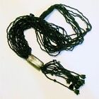 Vintage schwarze Multistrang Samen Perlen Quaste Halskette