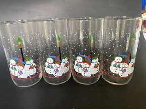 4 vasos LIBBEY Navidad muñecos de nieve muñeco de nieve vasos agua té cristalería bebida - Imagen 1 de 3